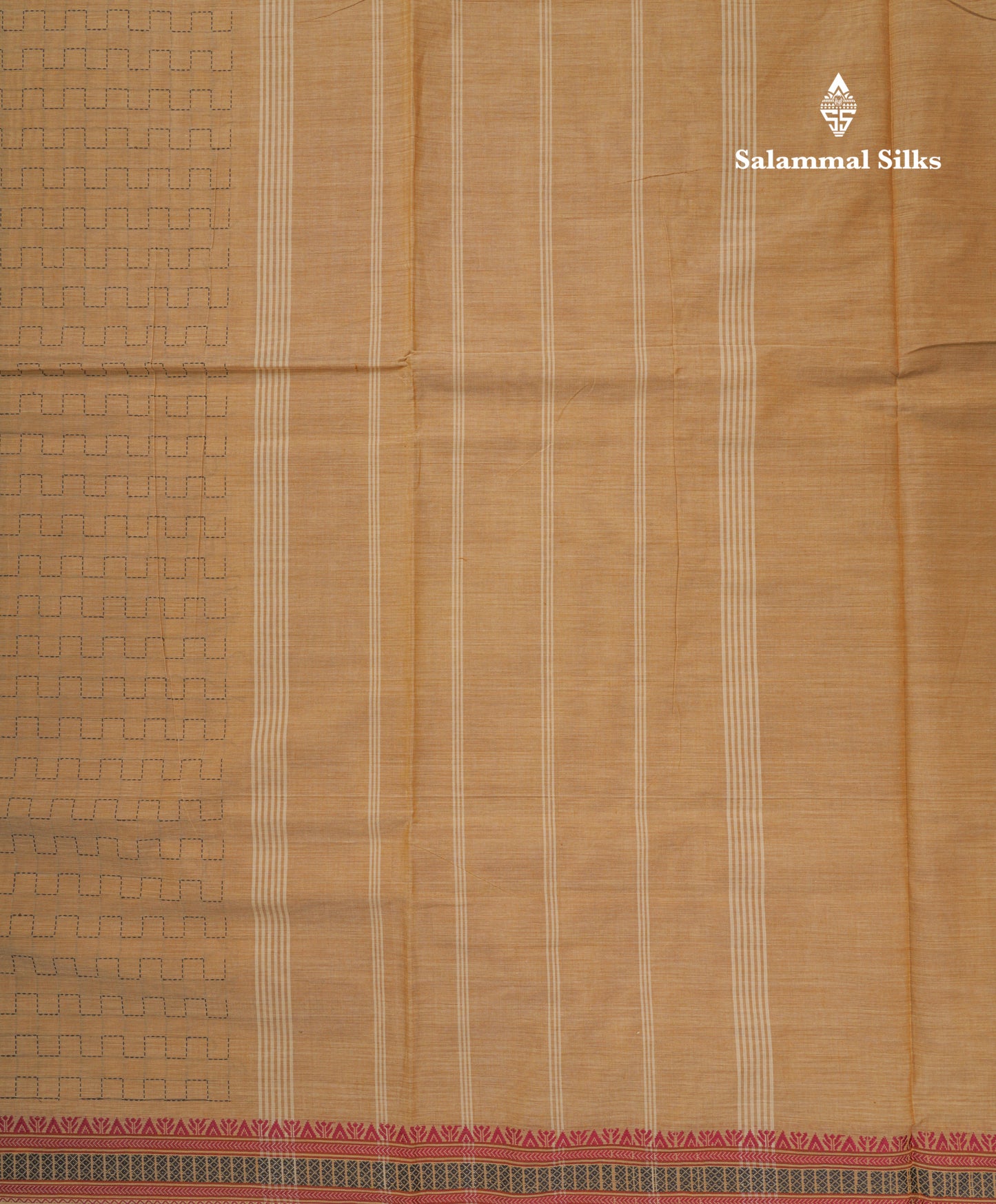 Sandal Beautiful Fancy Pure Cotton Saree With Small Maroon Border