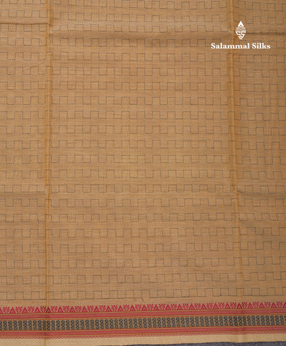 Sandal Beautiful Fancy Pure Cotton Saree With Small Maroon Border