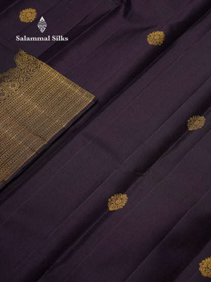 Beautiful Dark Violet Pure Kanjivaram Silk Saree With Traditional Turning Border