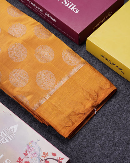Beautiful Mustard Yellow Semi Raw Silk Saree With Fancy Border