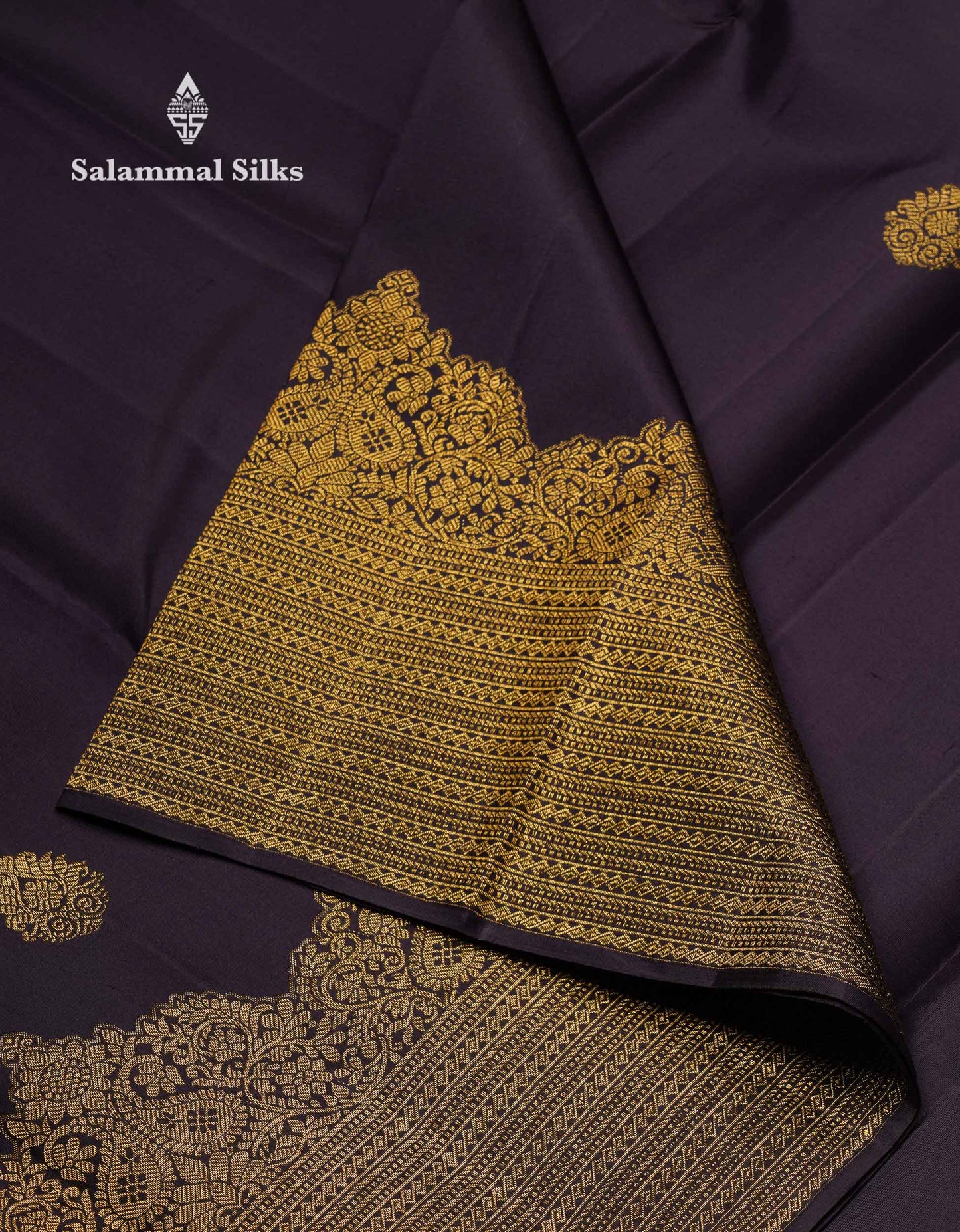 Beautiful Dark Violet Pure Kanjivaram Silk Saree With Traditional Turning Border