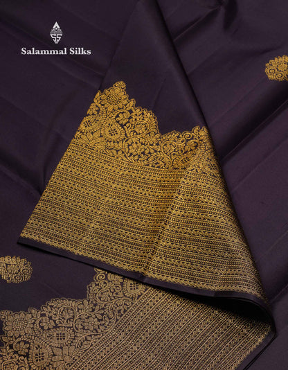 Beautiful Dark Violet Pure Kanjivaram Silk Saree With Traditional Turning Border
