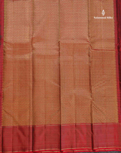 Pure Kanjivaram Silk Saree - Dual Tone Bottle Green Colour Body Small Checks & Contrast Maroon Vaira Oosi Lines Border