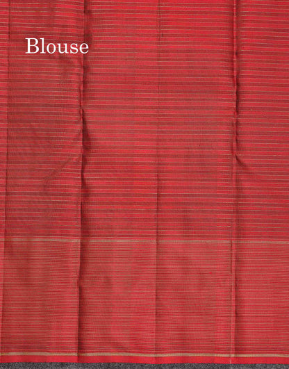Pure Kanjivaram Silk Saree - Dual Tone Bottle Green Colour Body Small Checks & Contrast Maroon Vaira Oosi Lines Border