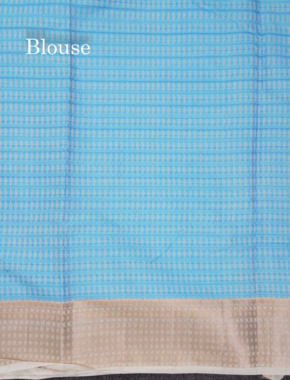 Fancy White Cotton Mix Saree With Contrast Sky Blue Designer Blouse