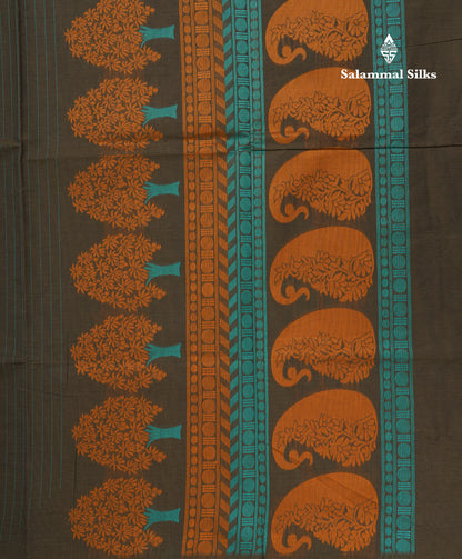 Olive Green Beautiful Fancy Pure Cotton Saree With Blouse