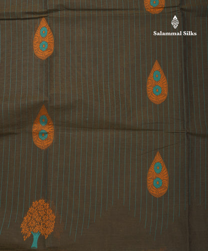 Olive Green Beautiful Fancy Pure Cotton Saree With Blouse