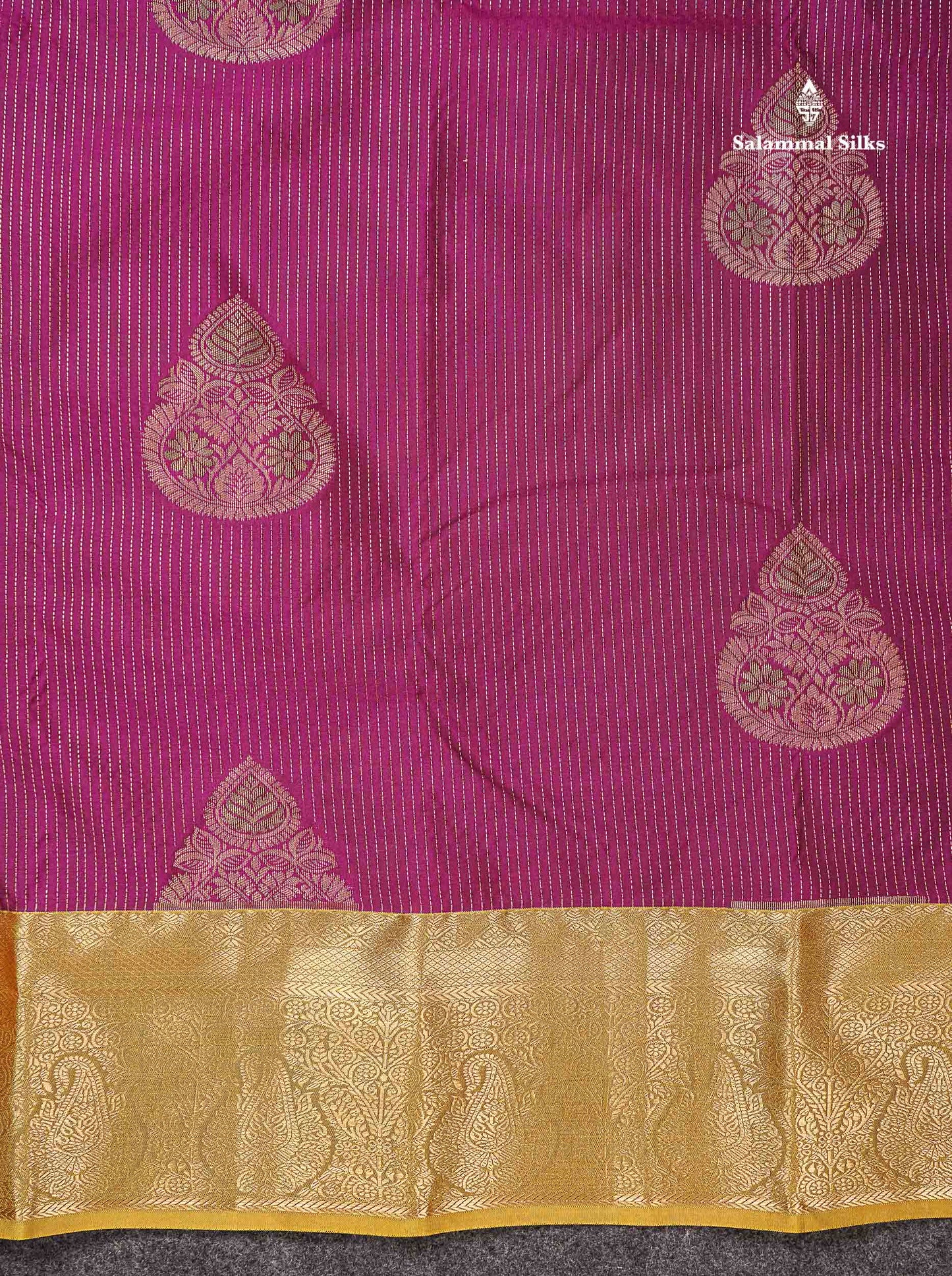 Beautiful Pink Zari Lines With Butta Semi Silk Saree With Contrast Mustard Yellow Traditional Border