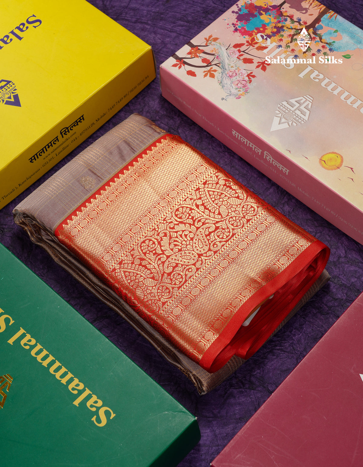 Beautiful Light Violet Checks With Butta Semi Silk Saree With Contrast Chilly Red Traditional Evening Morning Border