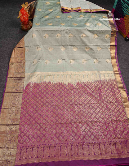Beautiful Light Elaichi Green Zari Lines With Butta Semi Silk Saree With Contrast Magenta Traditional Evening Morning Border