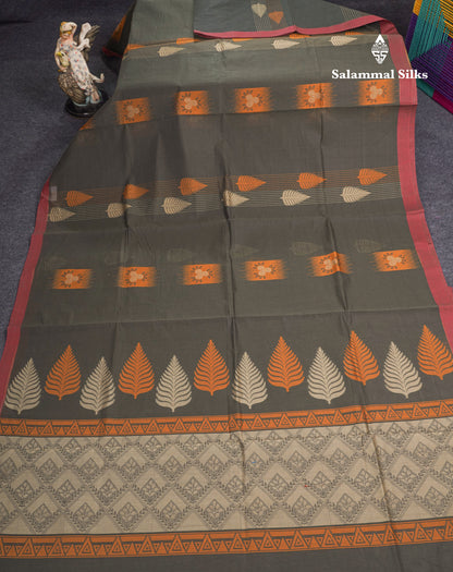Dark Olive Green Beautiful Fancy Pure Cotton Saree With Small Maroon Border