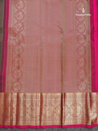 Pure Kanjivaram Silk Saree - Black Colour Body Vertical Lines With Butta & Magenta Long Border