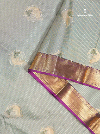 Beautiful Light Elaichi Green Zari Lines With Butta Semi Silk Saree With Contrast Magenta Traditional Evening Morning Border