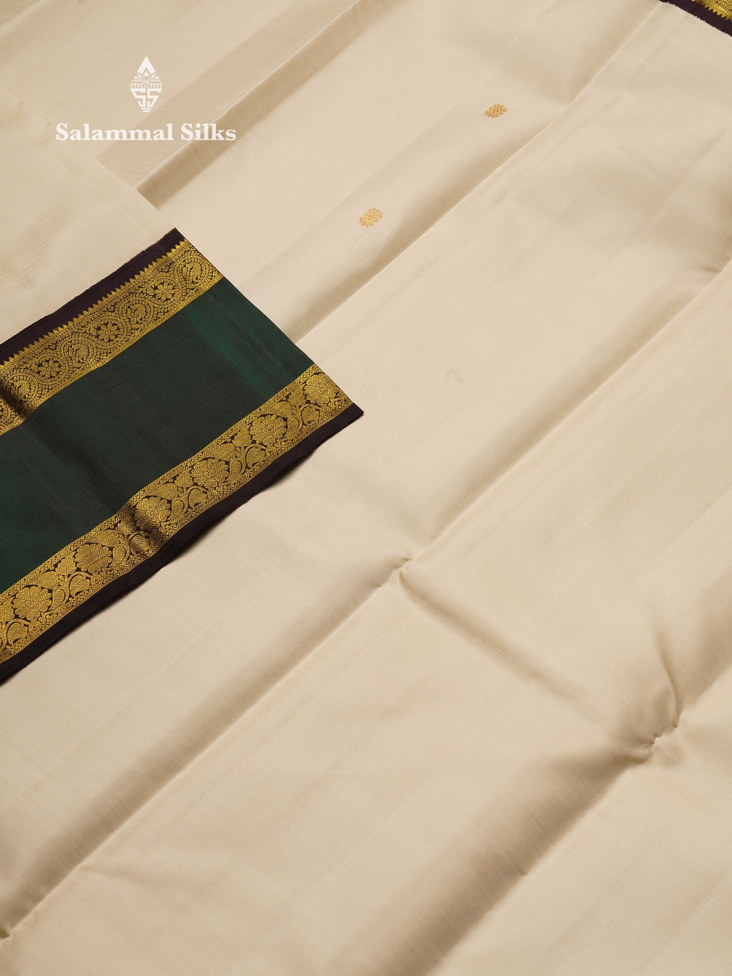 Korvai Beautiful Half White Pure Kanjivaram Silk Saree With Contrast Dark Brown Traditional Rettapet Border