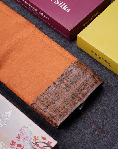 Beautiful Dark Brown Semi Raw Silk Saree With Fancy Border
