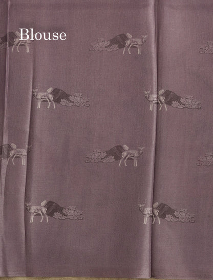 Sandal Printed Semi Tussar Saree With Village Theme Border