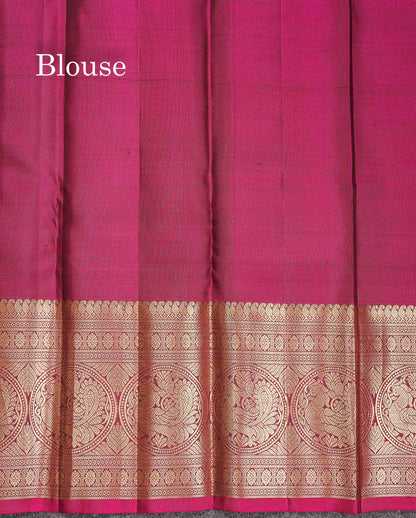 Pure Kanjivaram Silk Saree - Black Colour Body Vertical Lines With Butta & Magenta Long Border