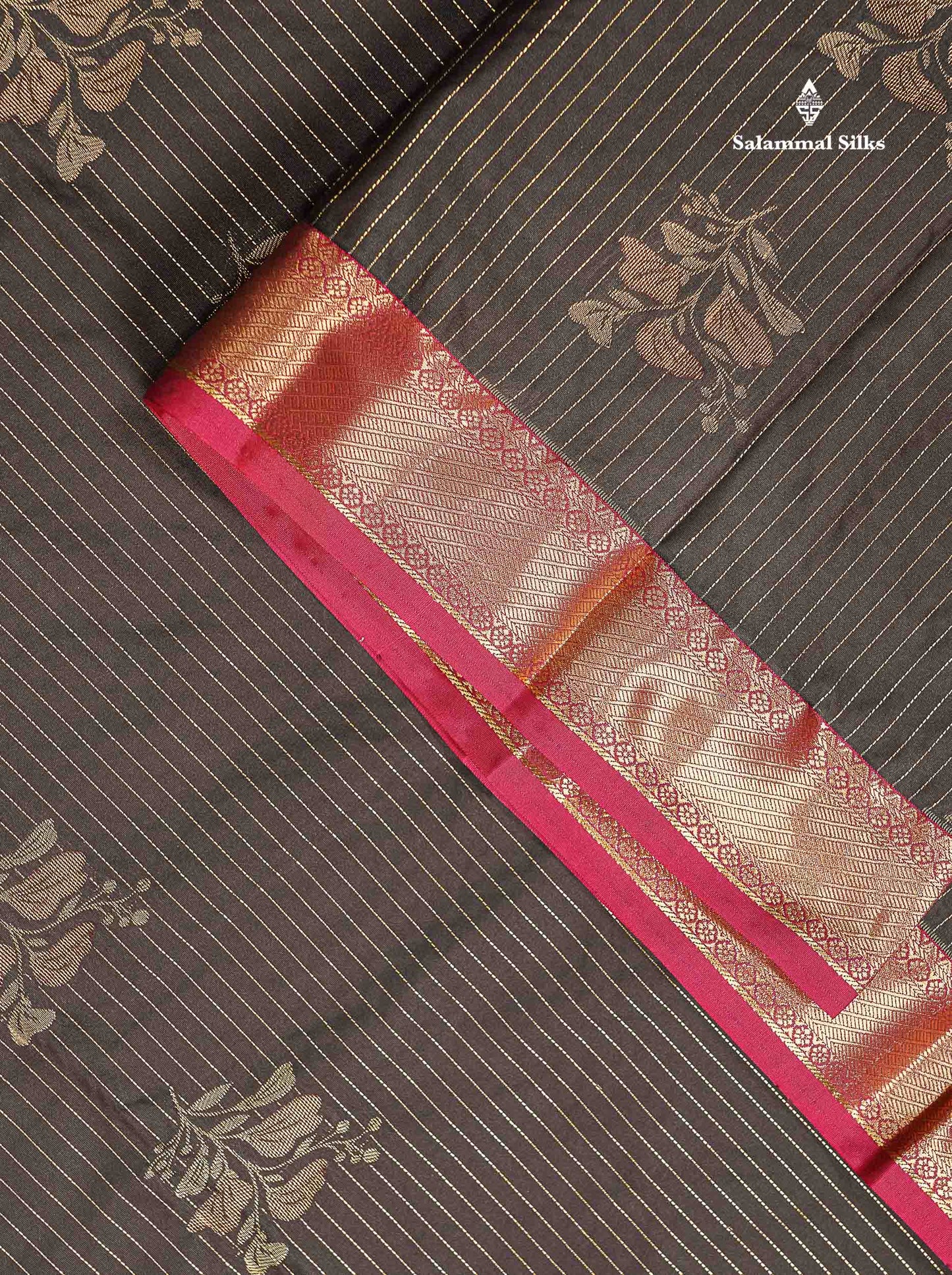Beautiful Snuff Brown Zari Line With Butta Semi Silk Saree With Contrast  Maroon Traditional Evening Morning Border