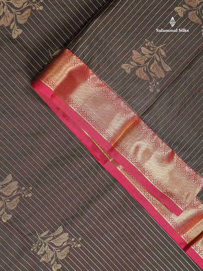Beautiful Snuff Brown Zari Line With Butta Semi Silk Saree With Contrast  Maroon Traditional Evening Morning Border