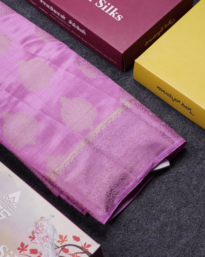 Beautiful Lavender Semi Raw Silk Saree With Fancy Border