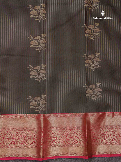 Beautiful Snuff Brown Zari Line With Butta Semi Silk Saree With Contrast  Maroon Traditional Evening Morning Border