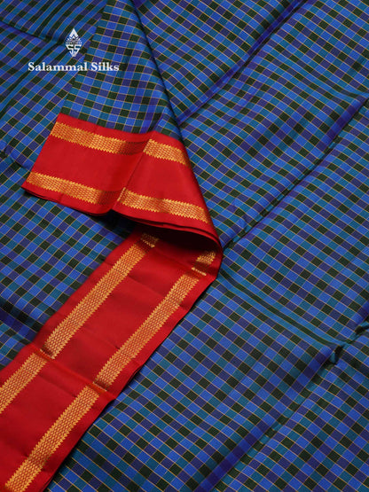 Korvai Beautiful Multicolour Small Checks Pure Kanjivaram Silk Saree With Contrast Chilly Red Rettapet Traditional Border