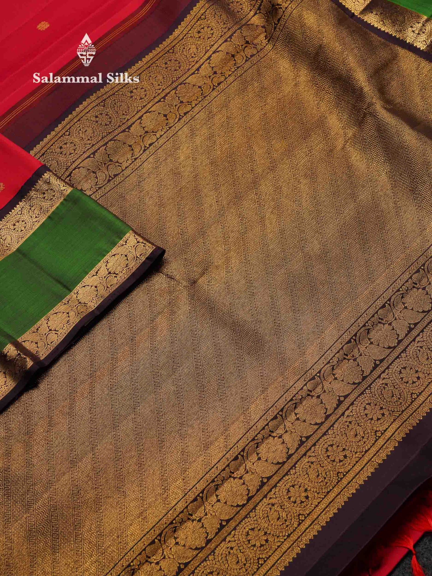 Beautiful Korvai Redish Pink Handloom Pure Silk Saree With Bottle Green & Dark Brown Traditional Double Border
