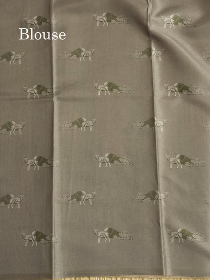 Sandal Printed Semi Tussar Saree With Village Theme Border