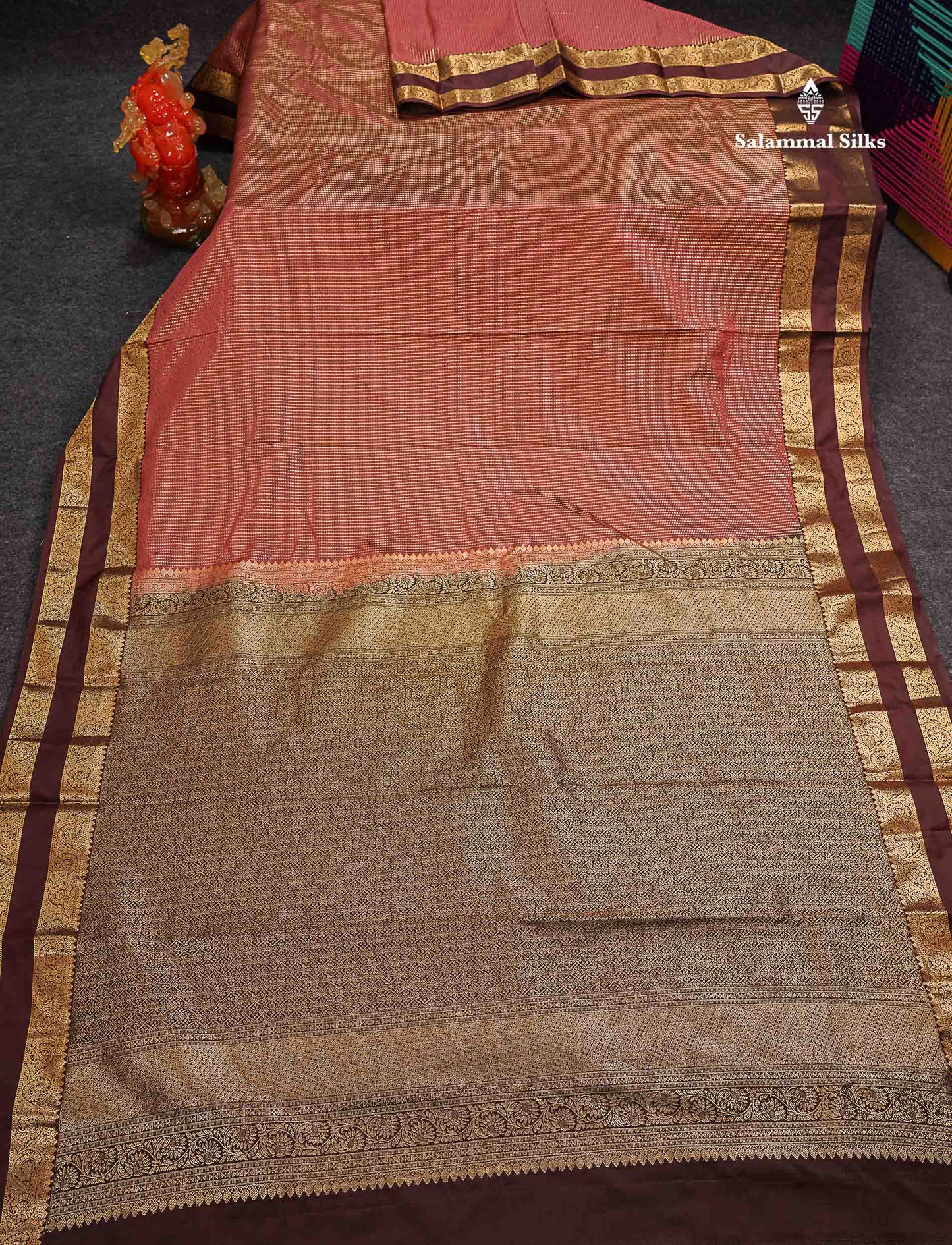 Beautiful Chocolate Zari Lines Semi Silk Saree With Contrast Dark Brown Traditional Gap Border