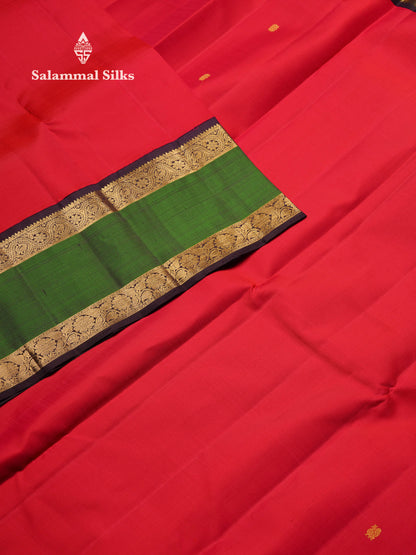 Beautiful Korvai Redish Pink Handloom Pure Silk Saree With Bottle Green & Dark Brown Traditional Double Border