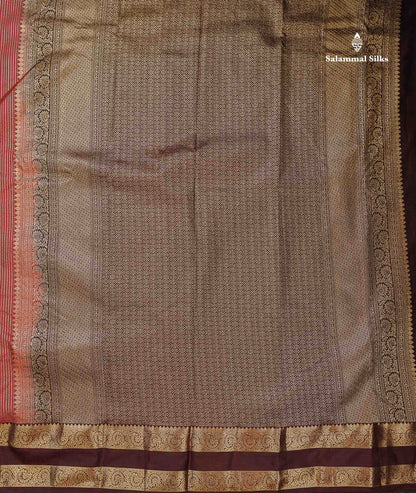 Beautiful Chocolate Zari Lines Semi Silk Saree With Contrast Dark Brown Traditional Gap Border