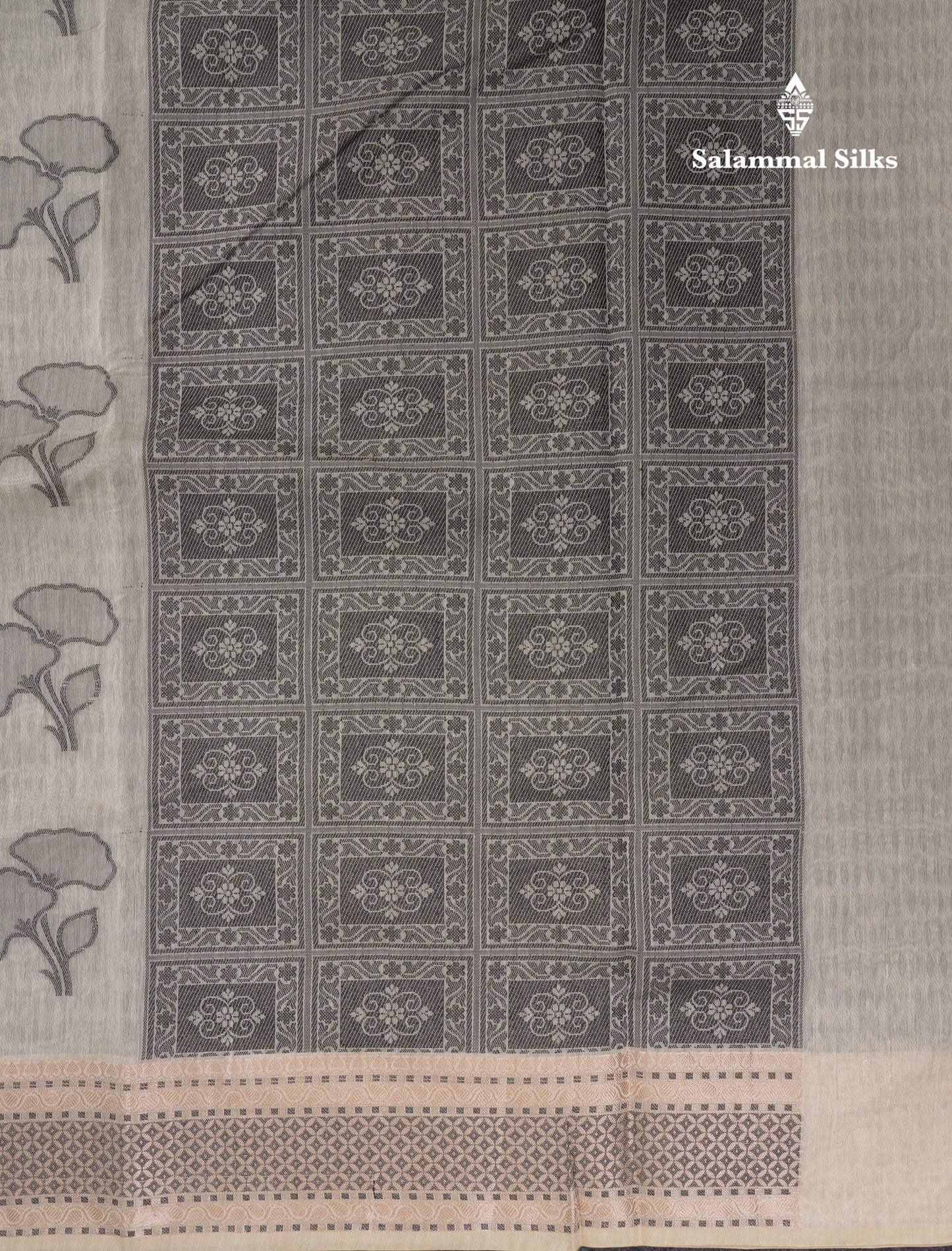 Fancy Cream Cotton Mix Saree With Contrast Black Designer Blouse