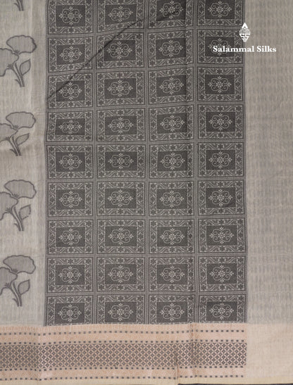 Fancy Cream Cotton Mix Saree With Contrast Black Designer Blouse