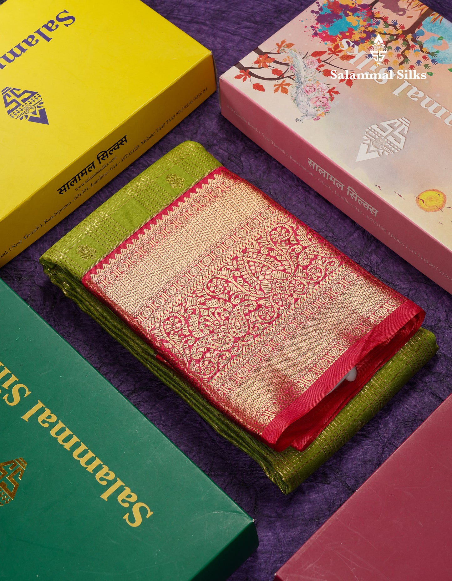 Beautiful Light Violet Checks With Butta Semi Silk Saree With Contrast Chilly Red Traditional Evening Morning Border
