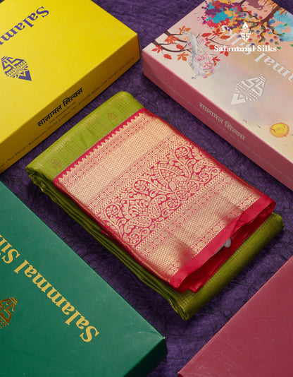 Beautiful Light Violet Checks With Butta Semi Silk Saree With Contrast Chilly Red Traditional Evening Morning Border