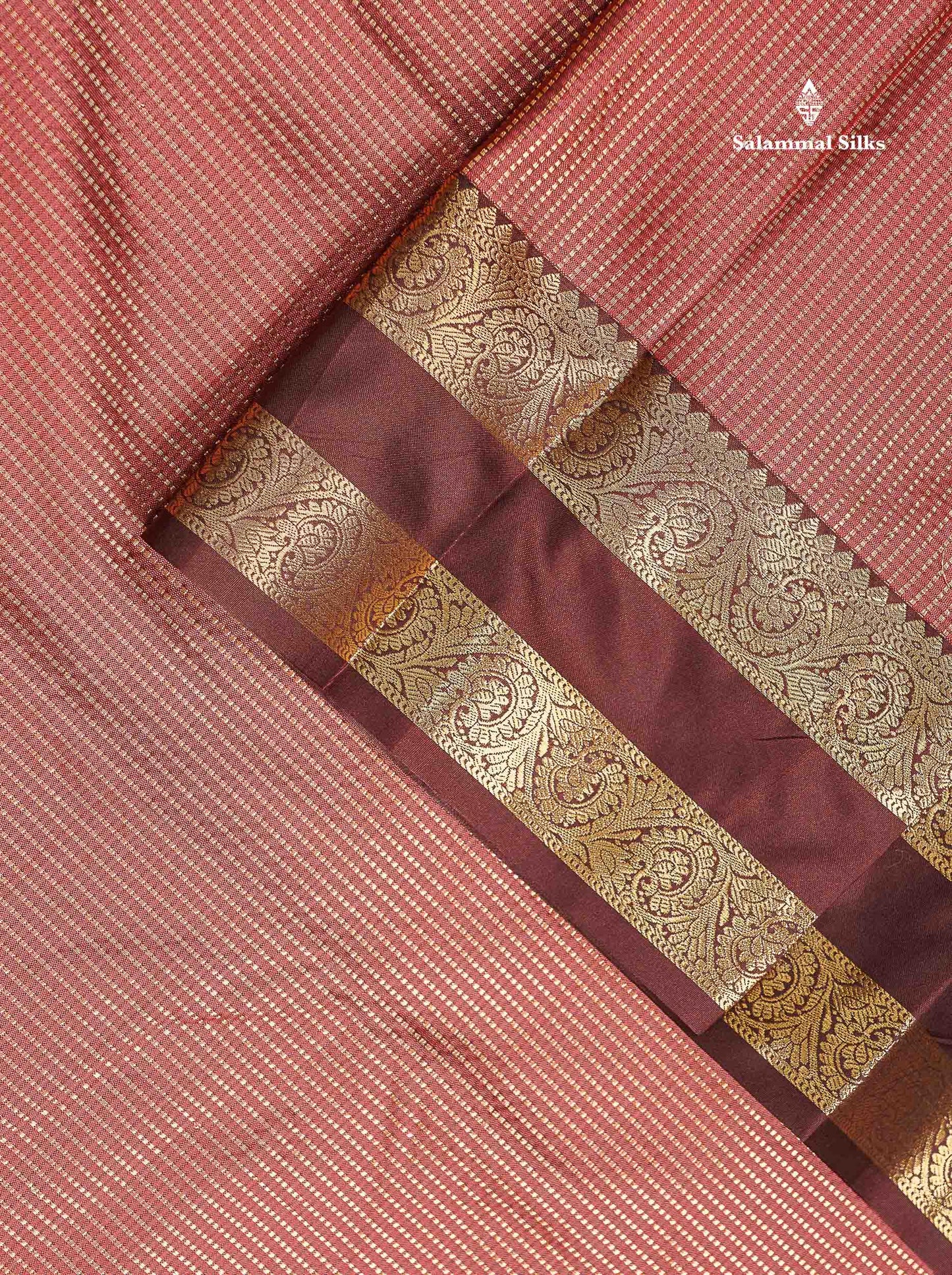 Beautiful Chocolate Zari Lines Semi Silk Saree With Contrast Dark Brown Traditional Gap Border