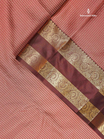 Beautiful Chocolate Zari Lines Semi Silk Saree With Contrast Dark Brown Traditional Gap Border