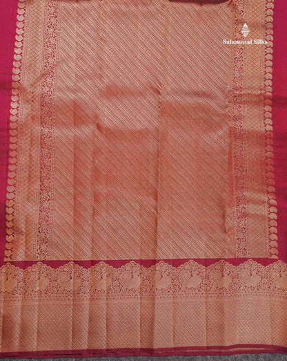 Pure Kanjivaram Silk Saree - Maroon Colour Body Butta With Turning Border