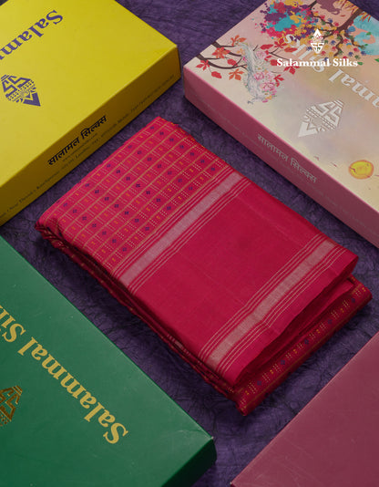 Beautiful Dual Tone Pinkish Red Pure Kanjivaram Silk Saree With Traditional Gap Border