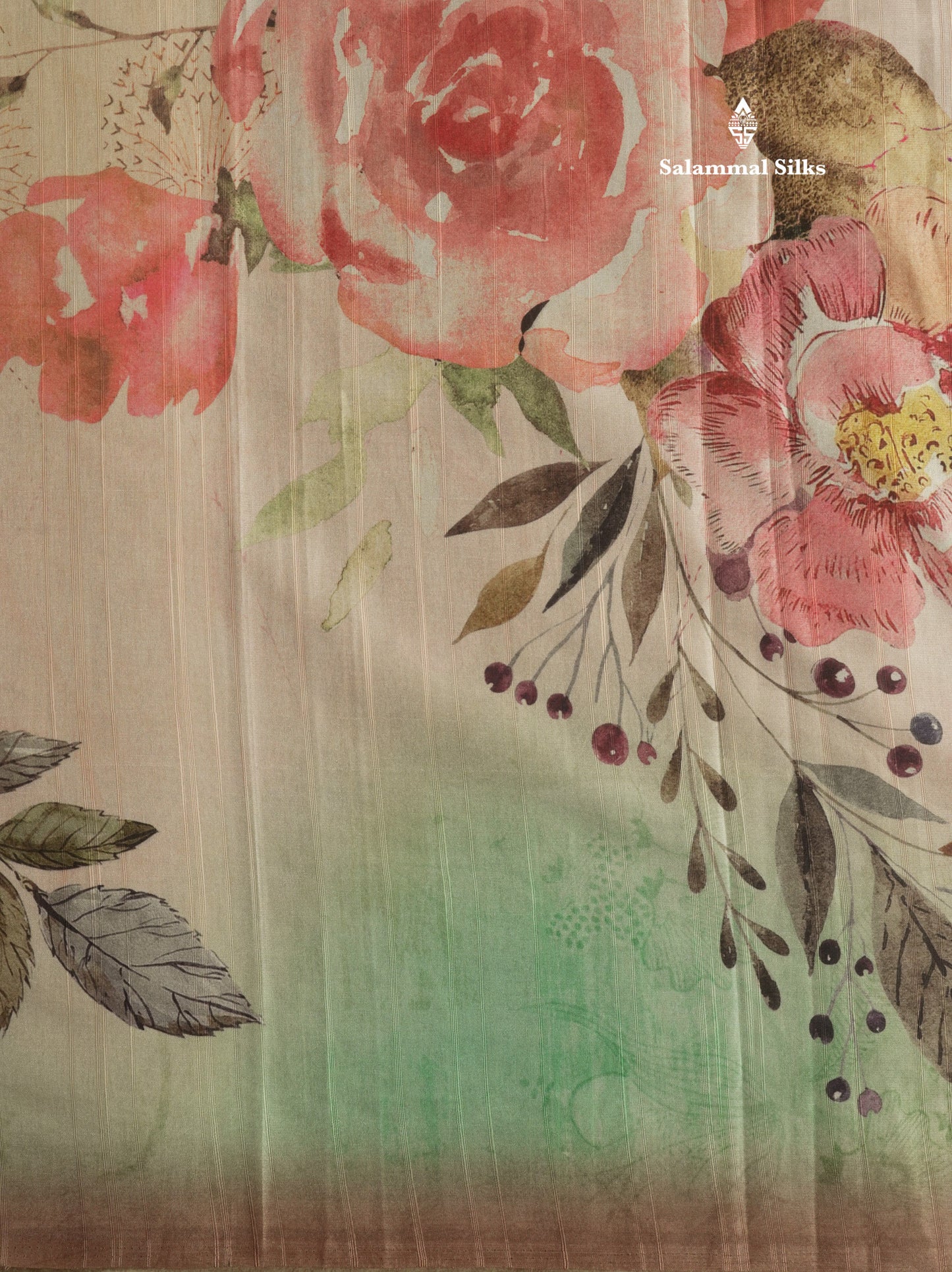 Light Pink Floral Printed Design Semi Tussar Saree With Contrast Blouse