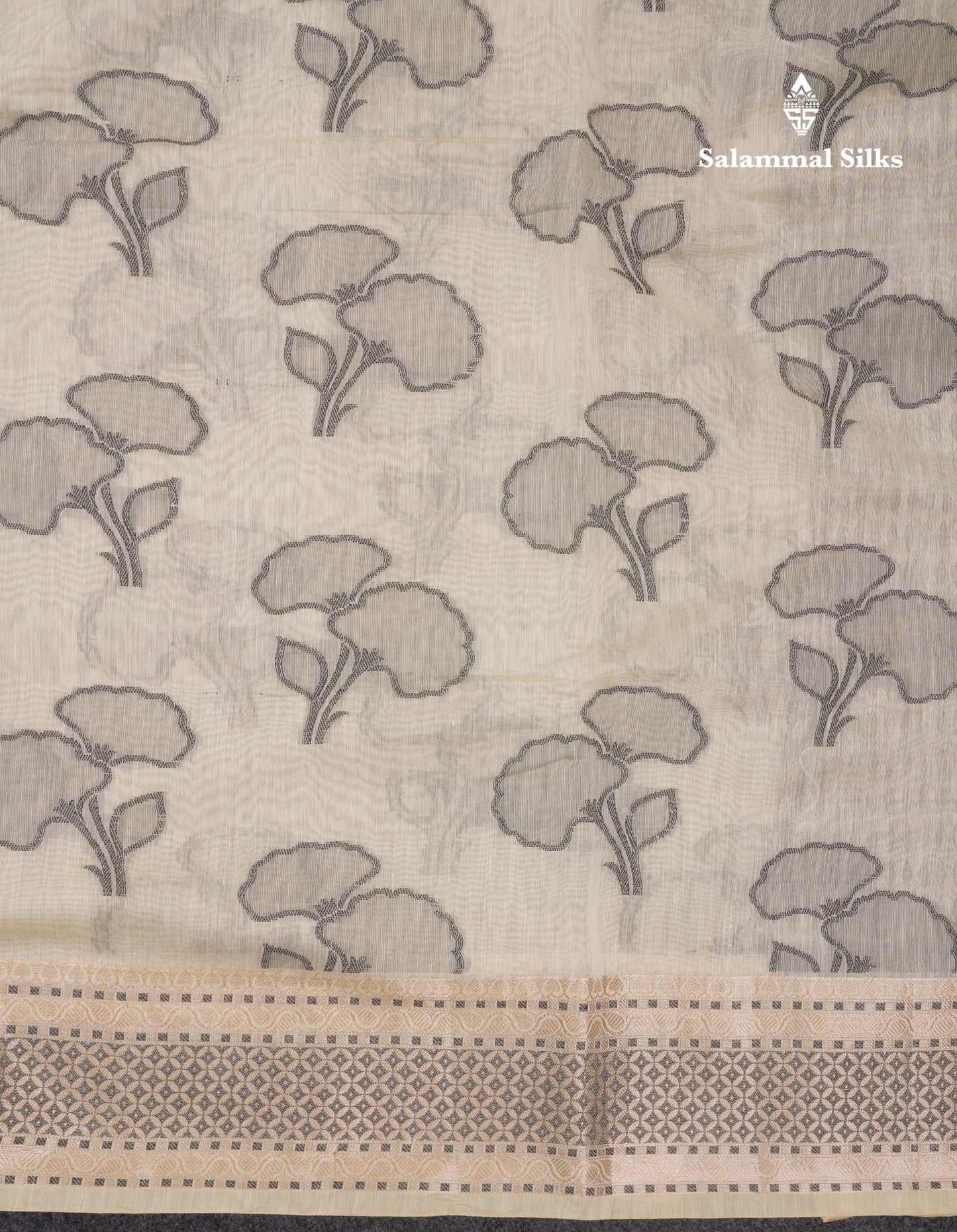 Fancy Cream Cotton Mix Saree With Contrast Black Designer Blouse