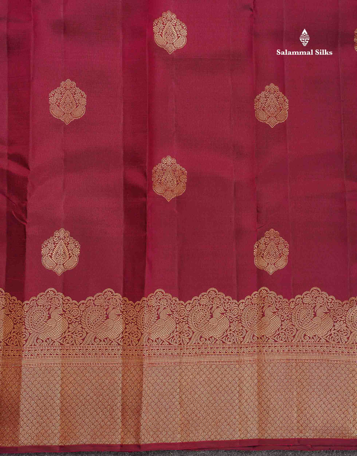 Pure Kanjivaram Silk Saree - Maroon Colour Body Butta With Turning Border
