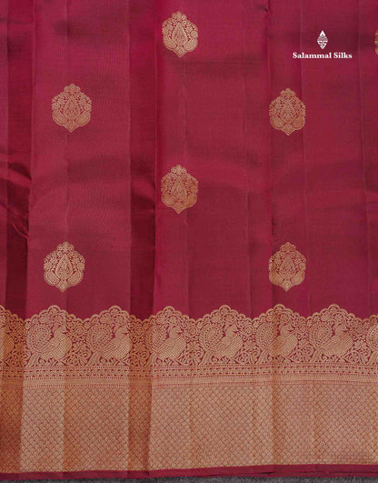 Pure Kanjivaram Silk Saree - Maroon Colour Body Butta With Turning Border