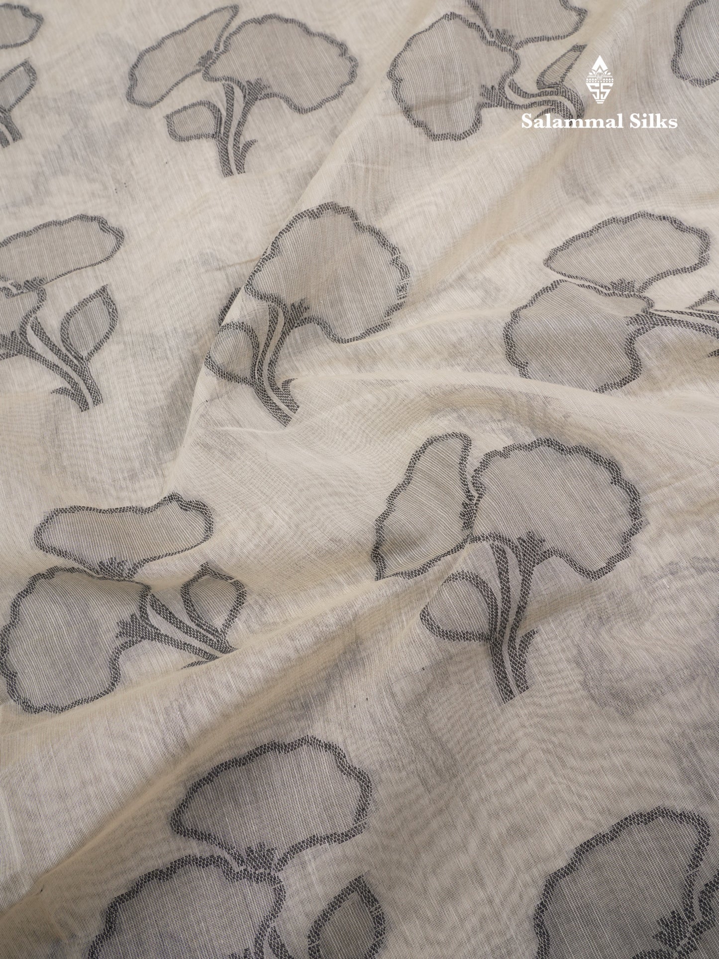 Fancy Cream Cotton Mix Saree With Contrast Black Designer Blouse