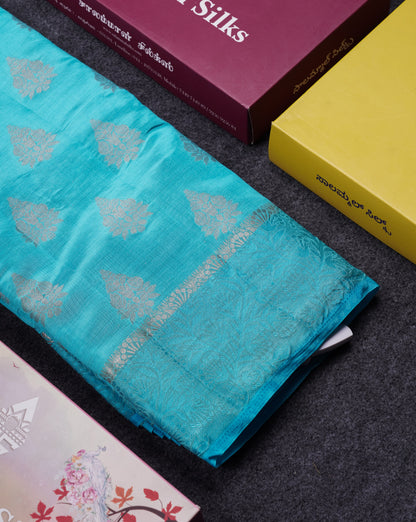 Beautiful Blue Semi Raw Silk Saree With Fancy Border