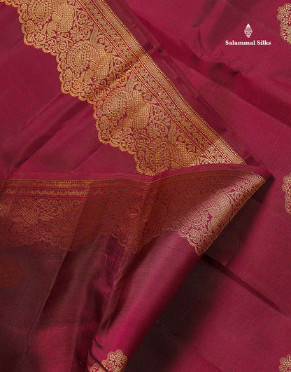 Pure Kanjivaram Silk Saree - Maroon Colour Body Butta With Turning Border