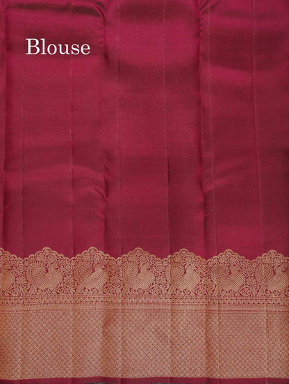 Pure Kanjivaram Silk Saree - Maroon Colour Body Butta With Turning Border