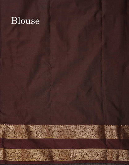 Beautiful Chocolate Zari Lines Semi Silk Saree With Contrast Dark Brown Traditional Gap Border