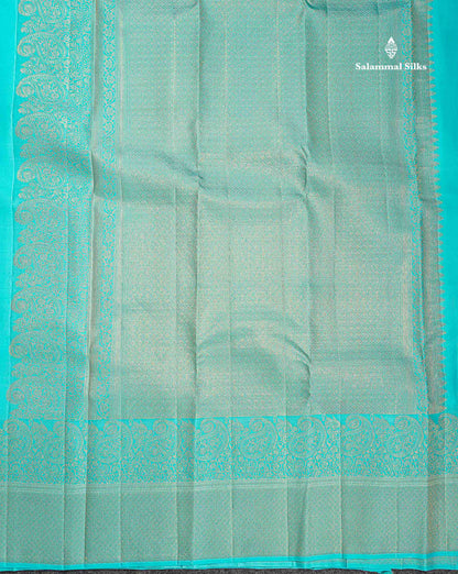 Pure Kanjivaram Silk Saree - Aqua Blue Colour Body Butta With Turning Border