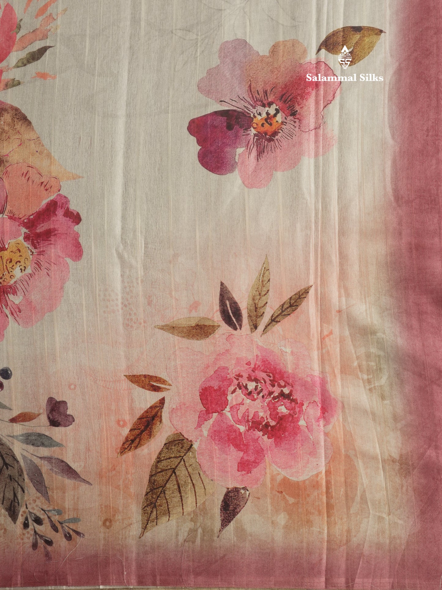 Light Pink Floral Printed Design Semi Tussar Saree With Contrast Blouse